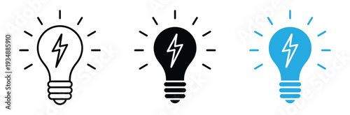 Light Bulb with Lightning Bolt Icon for Creative Idea Innovation Energy and Power Solution Concept. Vector Illustration.