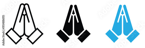 Praying Hands Icon Set for Prayer Meditation Spirituality and Masters Greeting Concept. Vector Illustration.