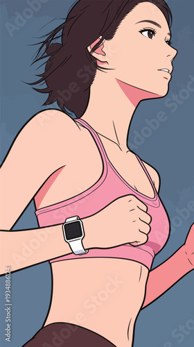 A woman runs in a pink sports top as she prepares for a jog at dusk. She wears a watch on her wrist and focuses on the path ahead.