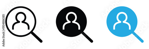 Magnifying Glass Icon with User Profile Symbol for Recruitment, Human Resources, and Talent Search Concept