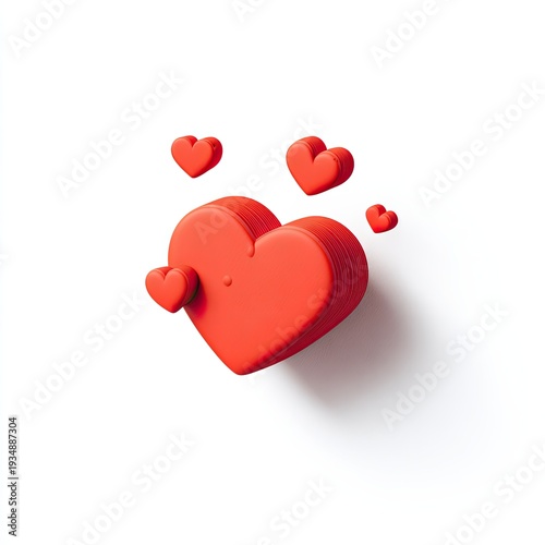 3D rendered red hearts float on a white background, symbolizing love and affection