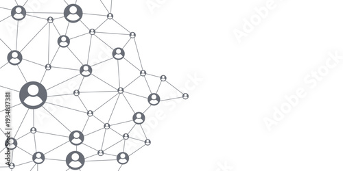 Social network community concept. Connections with points, lines, and people icons. Vector illustration