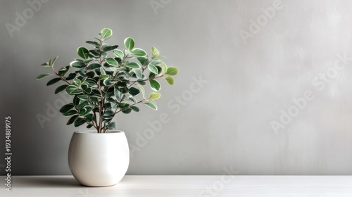 Plant in a white pot against a gray wall