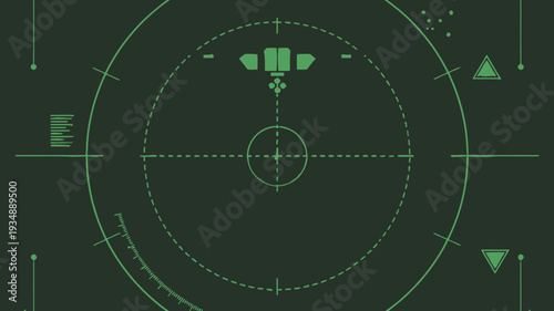 Futuristic Heads-Up Display with Targeting Reticle and Spaceship Icon