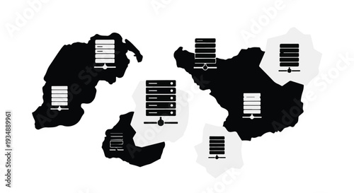 Global technology map with computer servers and data centers worldwide, modern network illustration for business and internet connectivity concept