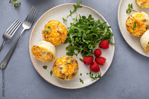 Egg bites with bacon and cheddar cheese, healthy breakfast meal prep idea