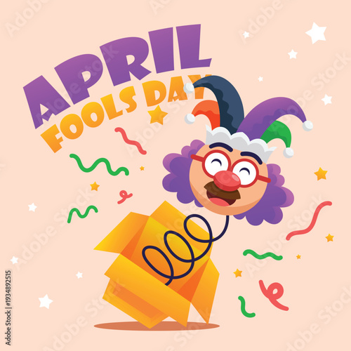 April Fools Day Cartoon Character Cartoon Jester Emerging from Box Surprise