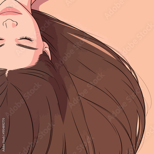 Girl rests with her eyes closed while her long hair spreads out on the surface. Light gently highlights her features.