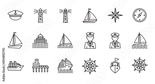 Collection of nautical sailboats and maritime icons for graphic design and creative projects.