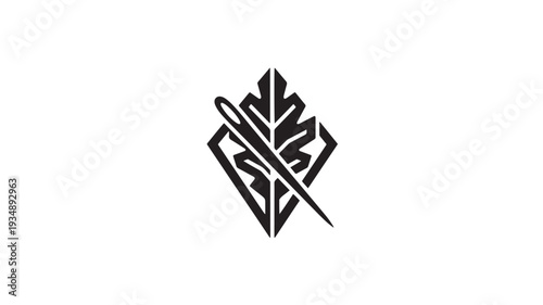 Abstract Geometric Emblem with Needle and Leaf Motif.