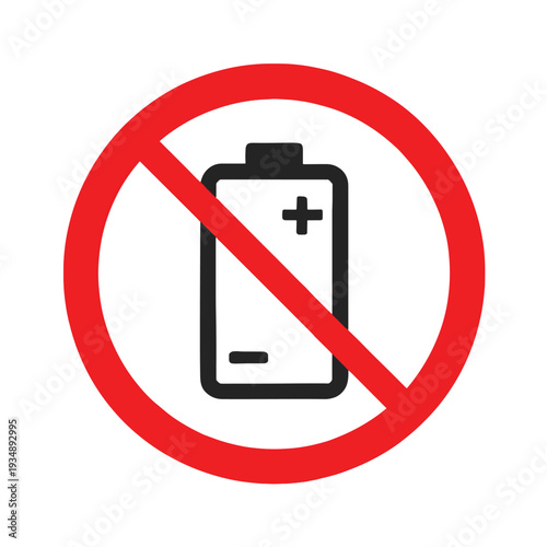 No battery allowed sign with red circle and line