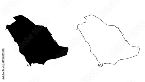 Saudi Arabia Map Outline: A minimalist representation of Saudi Arabia. featuring two distinct map outlines. one solid, one clear, perfect for illustrating location or geography.