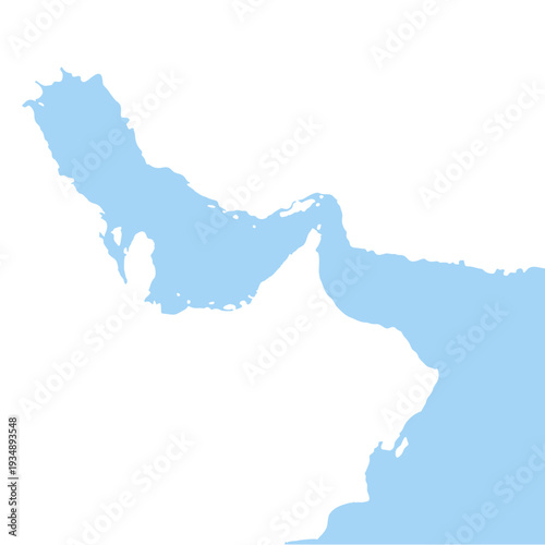 Light blue silhouette map showing the persian gulf, gulf of oman, and surrounding coastlines.