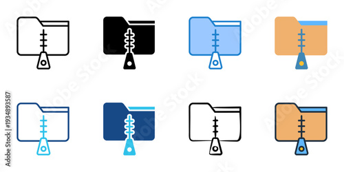 File compression icons set multiple style collection. Editable stroke 
