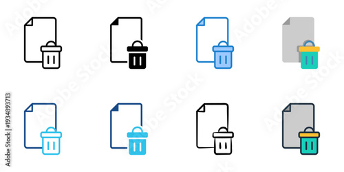 File deletion icons set multiple style collection. Editable stroke 
