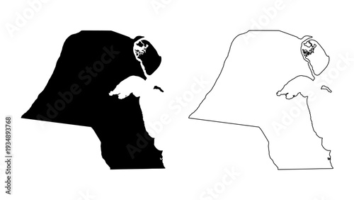 Kuwait Silhouette: A minimalist, high-contrast illustration showcasing the distinct shape and outline of the nation of Kuwait.