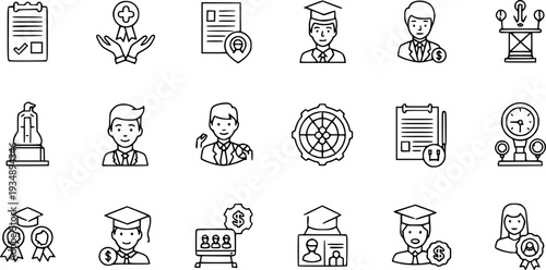 Career Education Thin Line Icons-Training Skills Development Learning Mentorship Employment Growth-Editable Stroke Vector Icon Set - Career Icons
