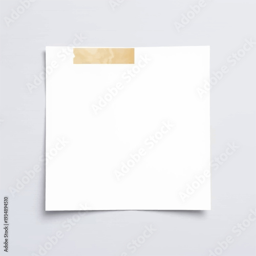 A blank white square paper note taped to a light gray background, ready for text or drawing.