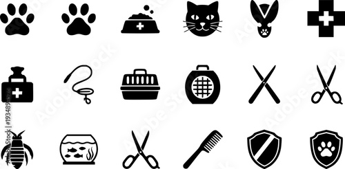 
Pet Care Animal Wellness Flat Icons-Dog Paw Cat Face Food Bowl Vet Leash Carrier Flea Grooming Aquarium Insurance-20 Pet Care Icon Set Vector - Animal Icons