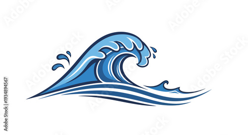 Vibrant blue wave crest and ocean splash in a stylized ocean scene with dynamic motion.
