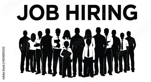 Job hiring announcement with a silhouette of a group of business people