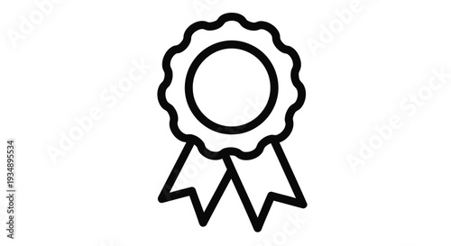 Simple black and white line drawing of a ribbon award or badge symbol