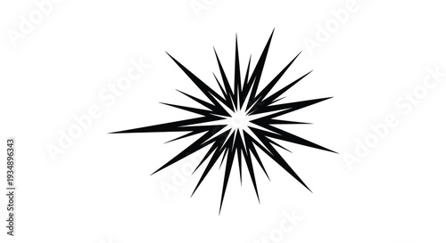 Black starburst shape on a white background radiating sharp points outward