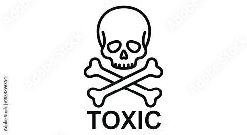 A black line drawing of a skull and crossbones with the word toxic nearby