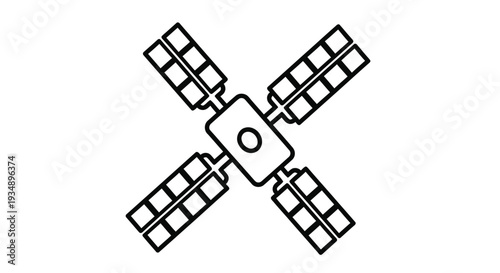Simple line drawing of a satellite with solar panels in a cross shape