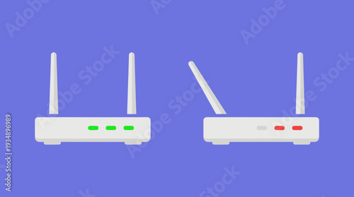 Wireless Internet Router Comparison Showing Green Connection Status and Red Error Signal with Antenna Adjustments for Network Troubleshooting Concept