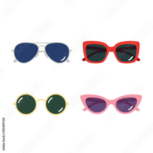 Fashionable sunglasses collection featuring aviator square round and cat eye frame styles for summer vacation and optical fashion retail promotion