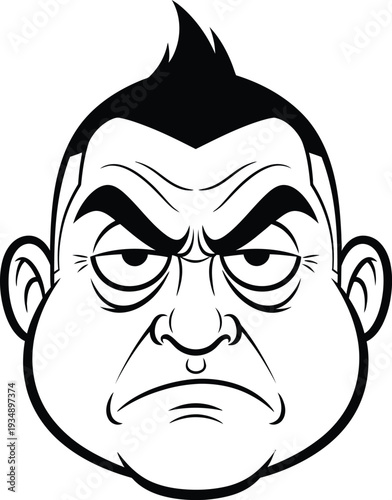 Upset angry man character face illustration with mohawk hair and grumpy facial expression
