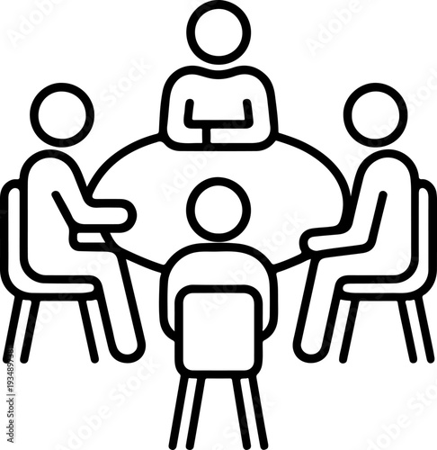 Set of 4 people sitting around a table vector icon