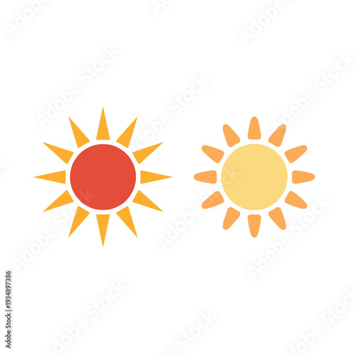 Two stylized sun icons representing different heat intensities or weather conditions with sharp rays and rounded rays, concept for heat and sunlight.