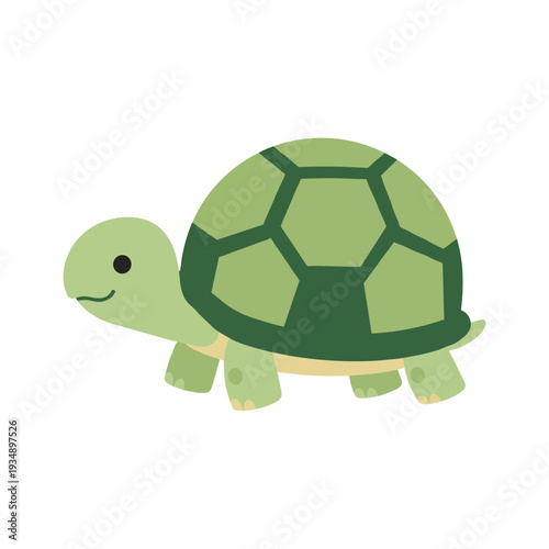 Cute green sea turtle character illustration for kids education and nature conservation concept isolated on white background with friendly smile.