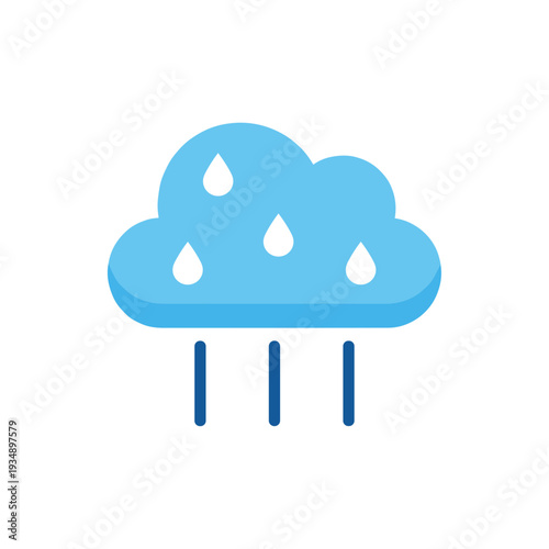 Rain cloud icon with raindrops and falling rain lines isolated on white background for weather forecasting and meteorology symbol in blue and white colors
