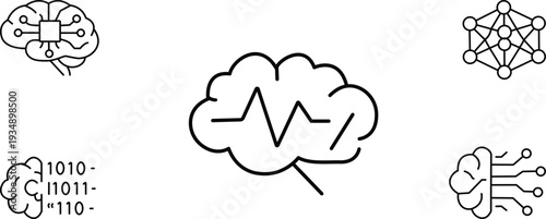 Brain wave and neural network illustrations isolated on transparent background