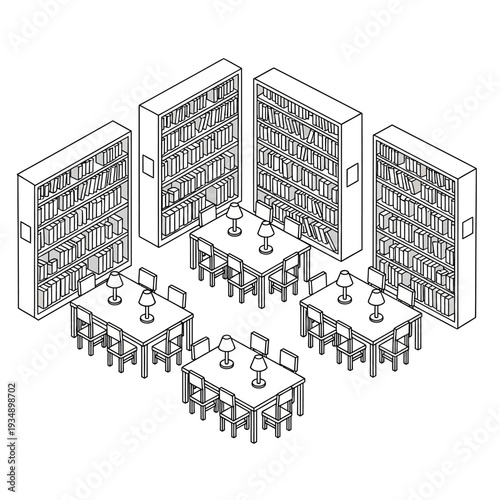 Library study area with bookshelves and tables.