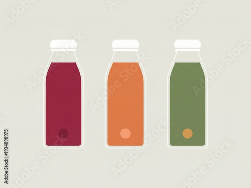 Minimalist Illustration of Unlabeled Organic Cold-Pressed Juice Bottles