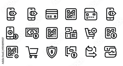 Modern e-commerce and payment icons in black and white