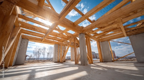 Wooden framework of a building under construction