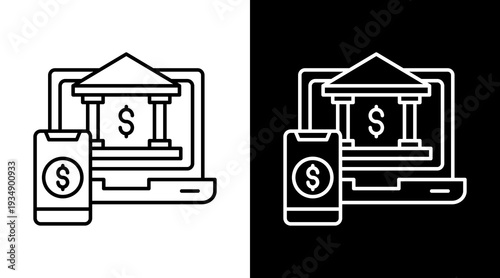 Online Banking White Icon Set Design