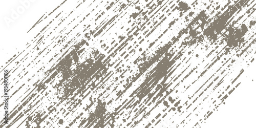 Diagonal taupe brush strokes and splatters on white background