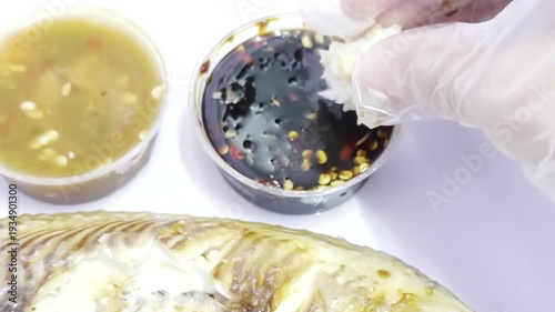 Grilled fish with dipping sauces