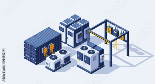 Billede på lærred Isometric illustration of modern data center equipment and cooling systems