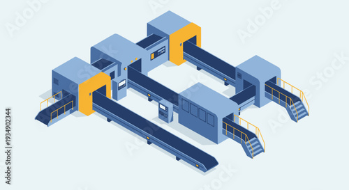 Isometric Industrial Conveyor Belt System for Automated Production.