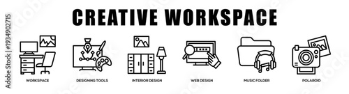 Creative Workspace web banner icon illustration concept