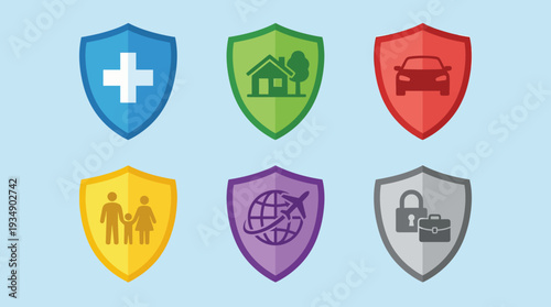 "Shield icons representing different insurance types"