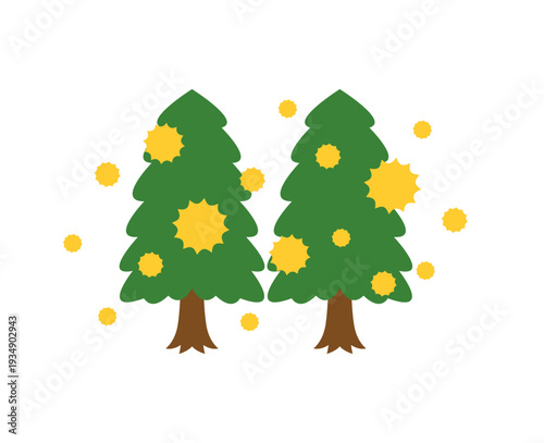 並んで花粉を飛ばす2本の杉の木のイラスト・アイコン素材