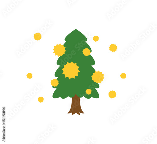 花粉を飛ばす杉の木1本のベクターイラスト・アイコン